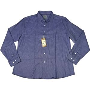 NWT Stitch Button Down Shirt Blue Men's 2XL Egyptian Cotton Woven Houndstooth